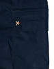 Navy blue work shorts featuring a pocket and a logo patch. Made from rip-stop poly/cotton stretch material.