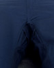 Unisex cotton stretch ripstop work pants in navy blue with a detailed view of the crotch area. Features a logo.