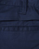Navy blue unisex cotton stretch ripstop work shorts with a back pocket and a waistband. Features a logo.
