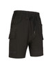 Unisex cotton stretch drill work shorts in dark green, featuring side pockets and an adjustable waistband.