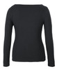 A black long-sleeve boat neck tee with a fitted design and a plain back. Features a logo.