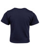 A navy blue infant tee featuring short sleeves and a round neckline. It has a logo on the back.