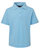 A light blue polo shirt with a collar and three buttons, featuring a logo on the label.