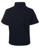 A navy blue children's short-sleeve polo shirt with a collar and a logo. The back view is displayed.