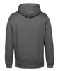 A grey hoodie with a hood, featuring a simple design and a back view, showcasing its fabric and form.