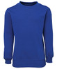 A blue fleecy sweatshirt with long sleeves and a round neckline, featuring a logo.