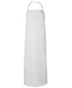 A white vinyl apron hangs straight down, featuring a neck loop and no visible pockets or embellishments.