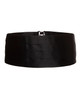 A black cummerbund with pleated design, featuring a fastening clip at the back. It has a smooth fabric texture.