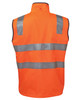 An orange safety vest with silver reflective stripes, featuring a high collar and sleeveless design.