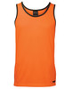 An orange work singlet with contrasting black trim and a brand logo on the hem.