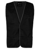 A black tricot vest with a simple design, featuring pockets and contrasting trim, branded with a logo.