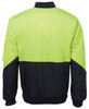 A high-visibility flying jacket in neon yellow and navy blue. Features a logo and ribbed cuffs.
