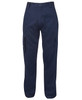 Light multi-pocket cargo pants in navy, featuring side pockets and a button closure. Includes a logo on the waistband.