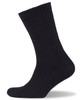 A black bamboo work sock with a ribbed cuff, featuring a logo on the side.
