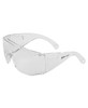 Clear safety glasses with sturdy frames and a logo, designed for protection in various environments.