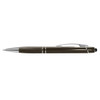 A sleek dark green stylus pen with a silver clip and detailing, featuring a modern design and a logo.