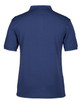 A navy polo shirt with a classic collar and short sleeves, featuring a logo on the back.