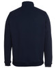 A navy blue 1/2 zip sweat jumper with a plain back and a collar. It features a logo.