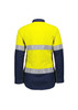 A lightweight ripstop shirt in bright yellow with navy sleeves and reflective tape. It features a branded logo.