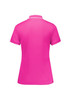 A vibrant pink women's short sleeve polo shirt featuring a classic collar and back view.