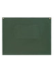 A green canvas short waist apron featuring a front pocket and two attachment buttons.