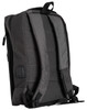A dark grey backpack with padded straps, featuring a sleek design and a logo on the side.