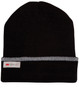 A black Thinsulated cuff beanie with a reflective band and a branding tag.
