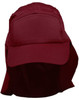 A maroon poly cotton legionnaire hat with a wide brim and neck flap, featuring a logo on the front.