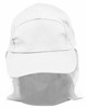 A white poly cotton legionnaire hat with a wide brim and a neck flap, featuring a logo on the front.