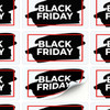 A collection of rectangular black and red stickers with a bold design featuring the words "Black Friday".