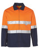Hi-Vis two-tone work jacket in orange and navy, featuring 3M reflective tape and a logo.