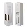 A drink bottle with a sleek stainless steel design, featuring copper vacuum insulation, packaged in a white box.