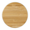 A bamboo lid for a glass cup, featuring a smooth, natural wood grain texture in a circular shape.