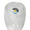 A drink bottle with a sleek glass design and a bamboo lid, featuring a logo and a capacity of 355ml.