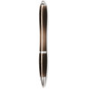 A black and grey ballpoint pen with a silver accent and a clip. The pen has a sleek, modern design and features a logo.