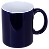 A ceramic mug in navy blue with a white interior, featuring a handle. It is displayed without packaging.