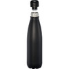 A drink bottle in matte black with a removable cap, featuring an insulated design for temperature retention.
