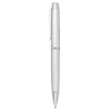A white smooth twist action mechanical pencil with a sleek design and a silver clip. Features a logo on the barrel.