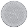 A round, silver aluminium Bluetooth speaker with a perforated design. Features a logo in the centre.