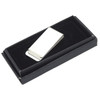 A silver metal money clip displayed in a black gift box with a velvet interior.