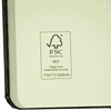 A bound journal with a black cover and cream-coloured pages, featuring an FSC certification logo.