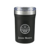 A drink bottle featuring a black exterior, stainless steel lid, and an embossed logo. Comes with a clear lid.