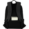 A black anti-theft laptop backpack featuring padded shoulder straps and a pocket for documents.