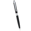 A black and silver dual ballpoint stylus pen with a sleek design and a clip for easy attachment.