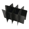 A black, multi-section organiser with several upright compartments, designed for holding various items.