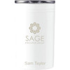 A drink bottle and tumbler gift set in white, featuring a logo and metallic lid.
