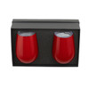 A drink cup gift set featuring two red insulated cups in a black packaging box, with a foam insert for protection.