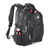 A black High Sierra Elite Fly-By 17" backpack with a drink bottle pocket and sunglasses atop, featuring multiple compartments.