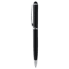 A black metal ballpoint pen with a silver clip and branding.