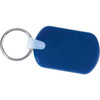 A rectangular soft key tag in navy blue with a silver keyring attachment. It has a smooth, glossy finish.